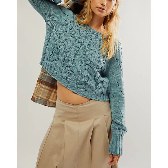 NWT FREE PEOPLE Sandre Pullover / Ancient Turquoise SZ: L - Picture 6 of 9